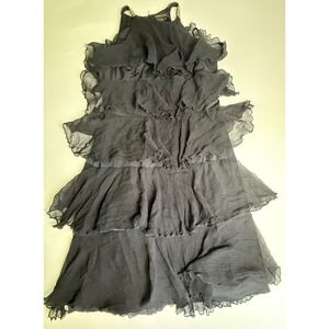 BCBGMAXAZRIA Black Silk Dress Ruffle Tiered Sleeveless Party Cocktail‎ XS